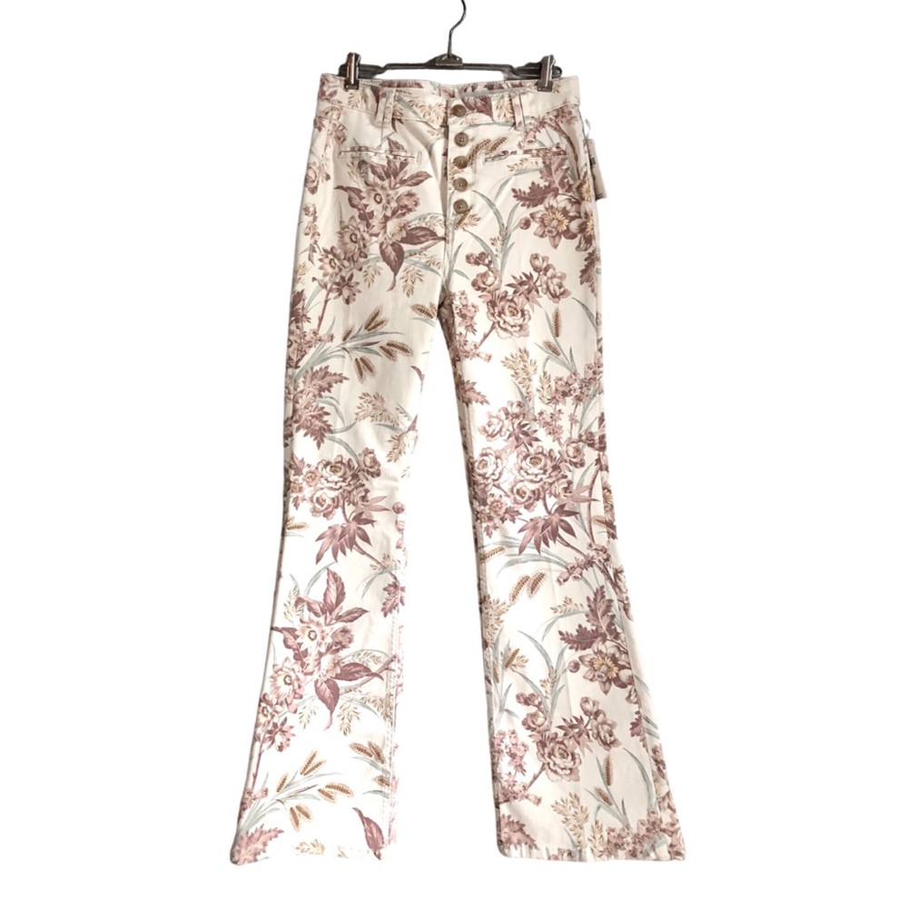 Pilcro and the Letterpress Floral Boot Cut Jeans - Cream and Brown